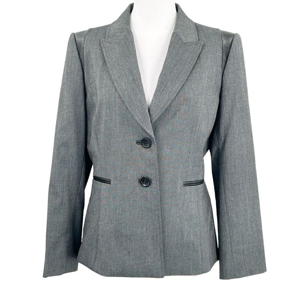 Tahari Arthur S Levine Gray Black Jacket Size 8 Petite Women Lined Blazer - Picture 1 of 16